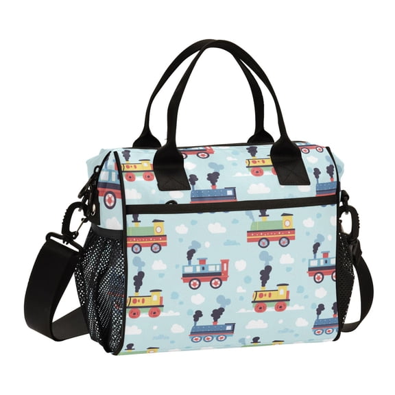 FORMRS Insulated Lunch Bag for Work School Unisex Large Capacity Cooler with Shoulder Strap, Colorful Trains
