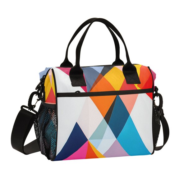 FORMRS Insulated Lunch Bag for Work School Unisex Large Capacity Cooler with Shoulder Strap, Colorful Triangles