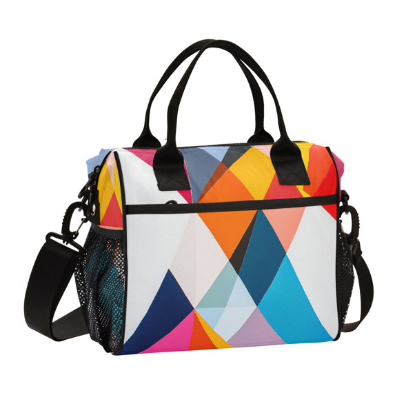 FORMRS Insulated Lunch Bag for Work School Unisex Large Capacity Cooler with Shoulder Strap, Colorful Triangles