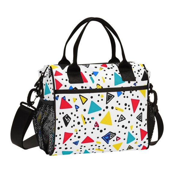 FORMRS Insulated Lunch Bag for Work School Unisex Large Capacity Cooler with Shoulder Strap, Colorful Triangles