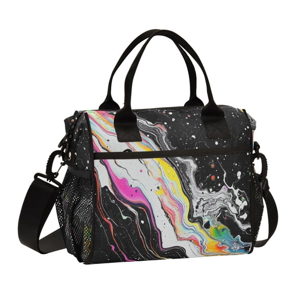 FORMRS Insulated Lunch Bag for Work School Unisex Large Capacity Cooler with Shoulder Strap, Colorful White