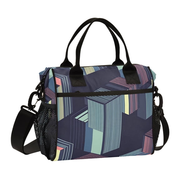 FORMRS Insulated Lunch Bag for Work School Unisex Large Capacity Cooler with Shoulder Strap, Cube Stripes
