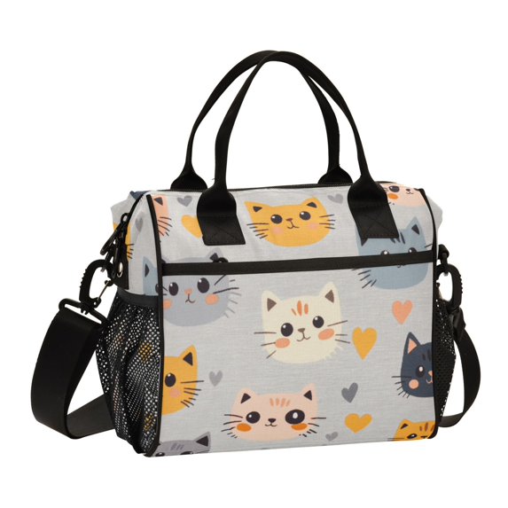 FORMRS Insulated Lunch Bag for Work School Unisex Large Capacity Cooler with Shoulder Strap, Cute Cartoon Cat