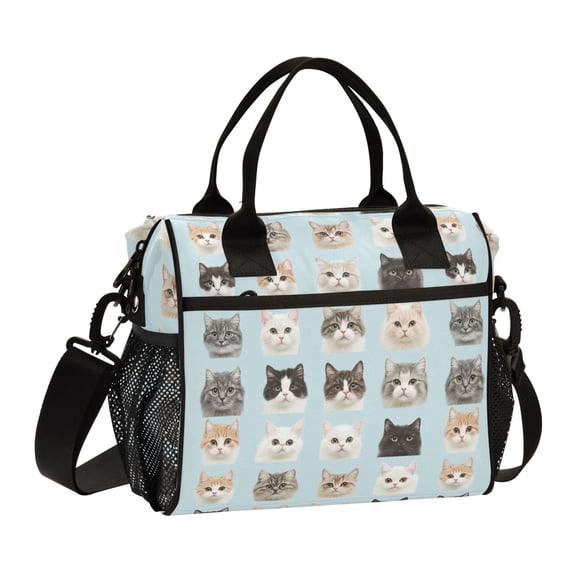 FORMRS Insulated Lunch Bag for Work School Unisex Large Capacity Cooler with Shoulder Strap, Cute Cat Faces