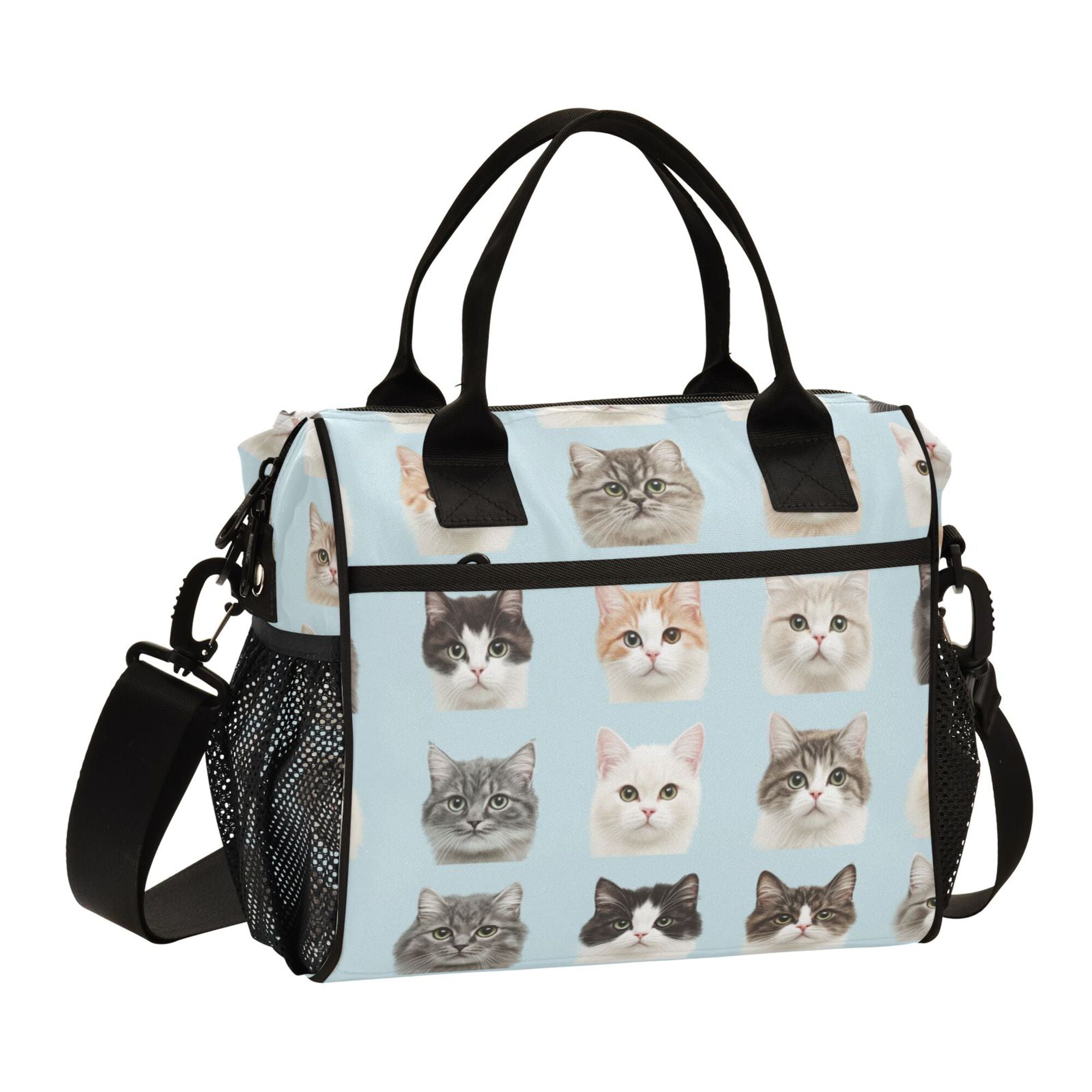 FORMRS Insulated Lunch Bag for Work School Unisex Large Capacity Cooler with Shoulder Strap, Cute Cat Faces
