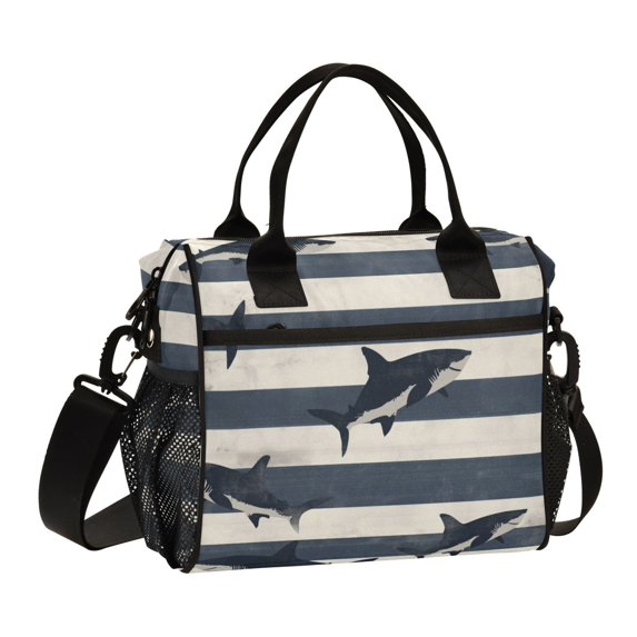 FORMRS Insulated Lunch Bag Unisex Large Capacity with Shoulder Strap, Dark Sharks