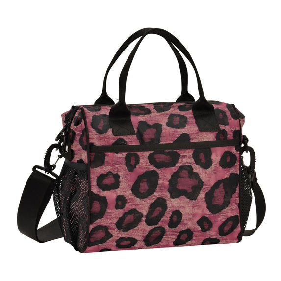 FORMRS Insulated Lunch Bag Unisex Large Capacity with Shoulder Strap, Deep Red Leopard Pattern