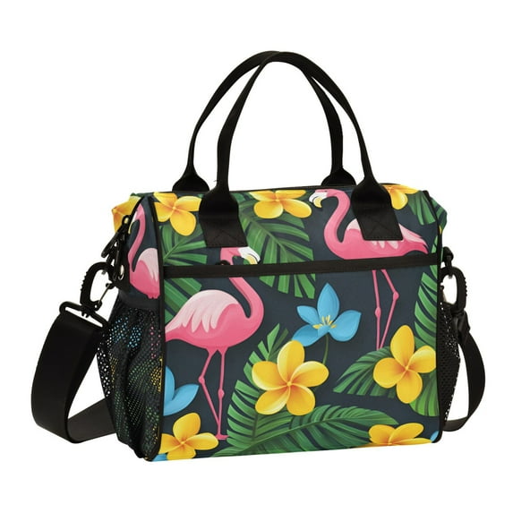 FORMRS Insulated Lunch Bag for Work School Unisex Large Capacity Cooler with Shoulder Strap, Flamingo Floral Pattern