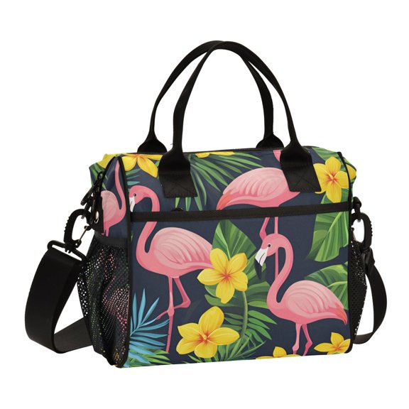 FORMRS Insulated Lunch Bag for Work School Unisex Large Capacity Cooler with Shoulder Strap, Flamingo Pattern