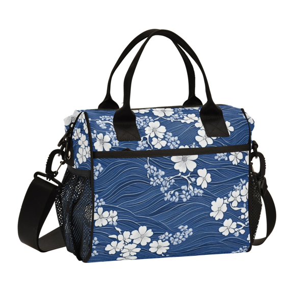 FORMRS Insulated Lunch Bag Unisex Large Capacity with Shoulder Strap, Floral Ocean Waves