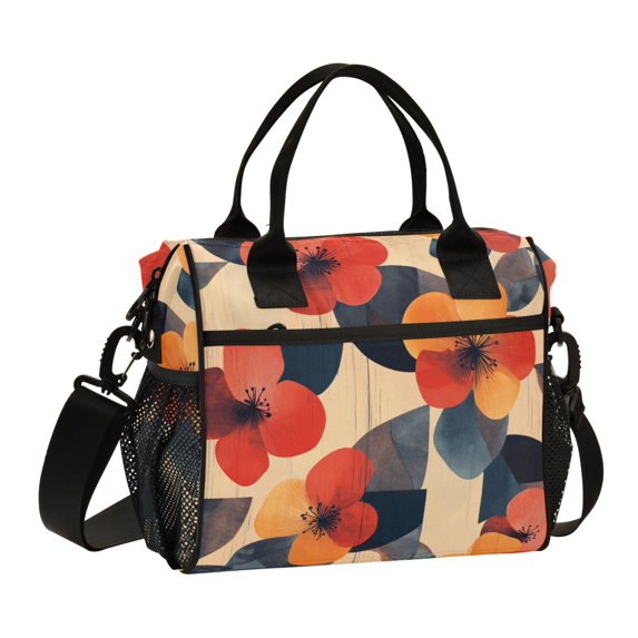 FORMRS Insulated Lunch Bag for Work School Unisex Large Capacity Cooler with Shoulder Strap, Flowers Pattern