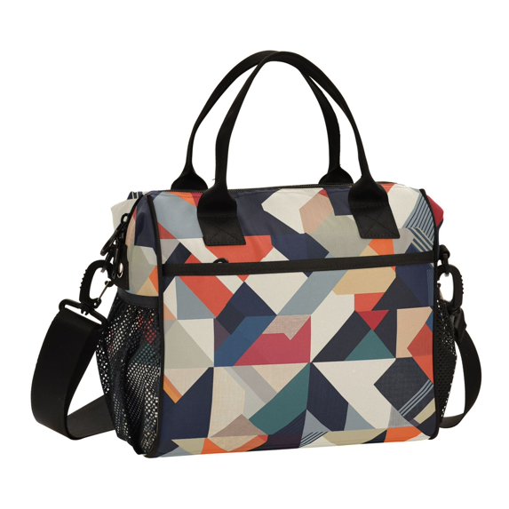 FORMRS Insulated Lunch Bag for Work School Unisex Large Capacity Cooler with Shoulder Strap, Geometric Pattern