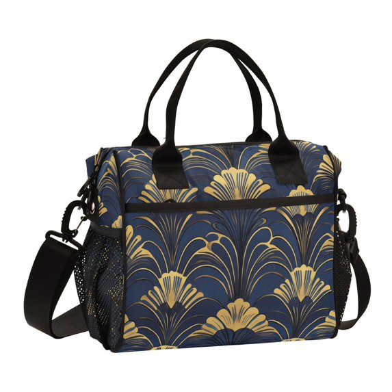 FORMRS Insulated Lunch Bag for Work School Unisex Large Capacity Cooler with Shoulder Strap, Gold Art Pattern