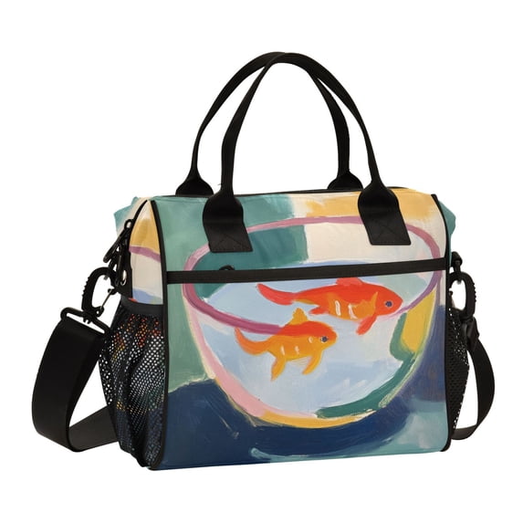 FORMRS Insulated Lunch Bag for Work School Unisex Large Capacity Cooler with Shoulder Strap, Goldfish Bowl