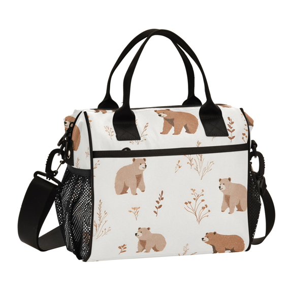 FORMRS Insulated Lunch Bag Unisex Large Capacity with Shoulder Strap, Gray Bears