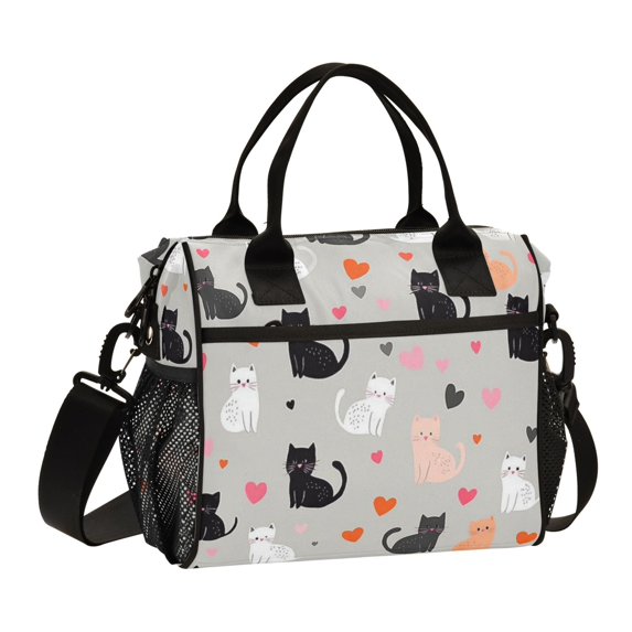 FORMRS Insulated Lunch Bag for Work School Unisex Large Capacity Cooler with Shoulder Strap, Gray Cartoon Pattern