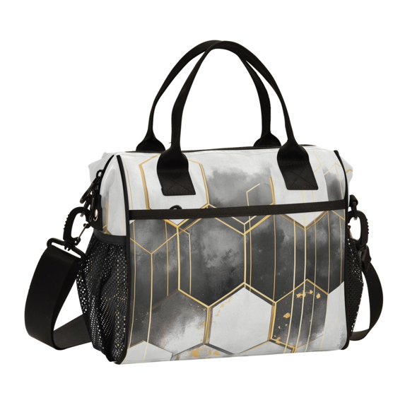 FORMRS Insulated Lunch Bag for Work School Unisex Large Capacity Cooler with Shoulder Strap, Gray Hexagons