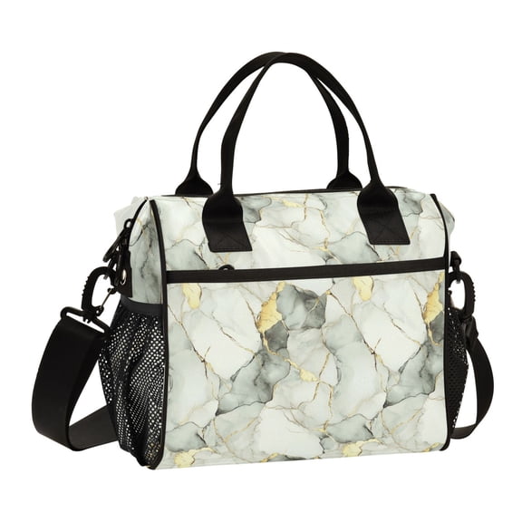 FORMRS Insulated Lunch Bag for Work School Unisex Large Capacity Cooler with Shoulder Strap, Gray Marble Pattern