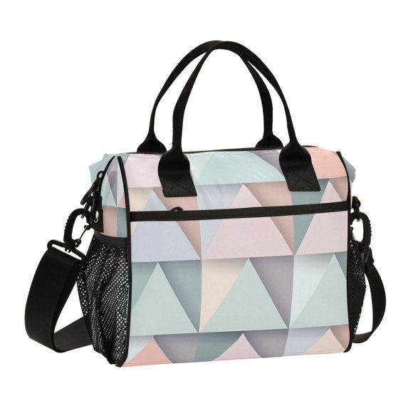 FORMRS Insulated Lunch Bag Unisex Large Capacity with Shoulder Strap, Green Geometric