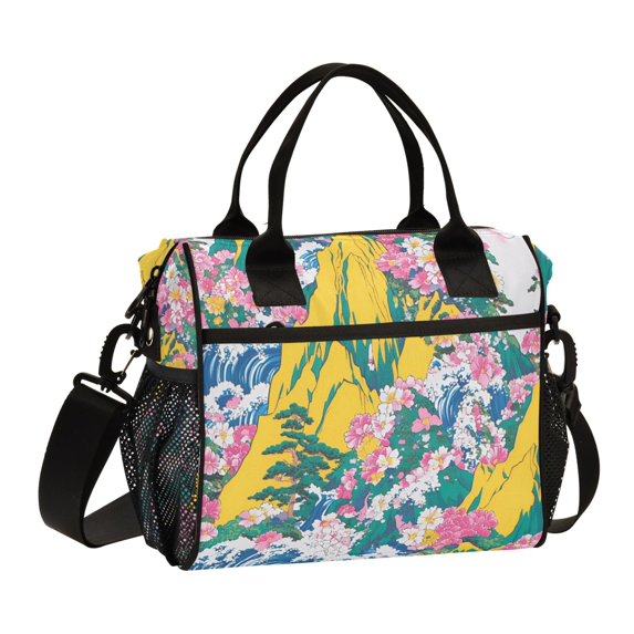 FORMRS Insulated Lunch Bag for Work School Unisex Large Capacity Cooler with Shoulder Strap, Green Mountains