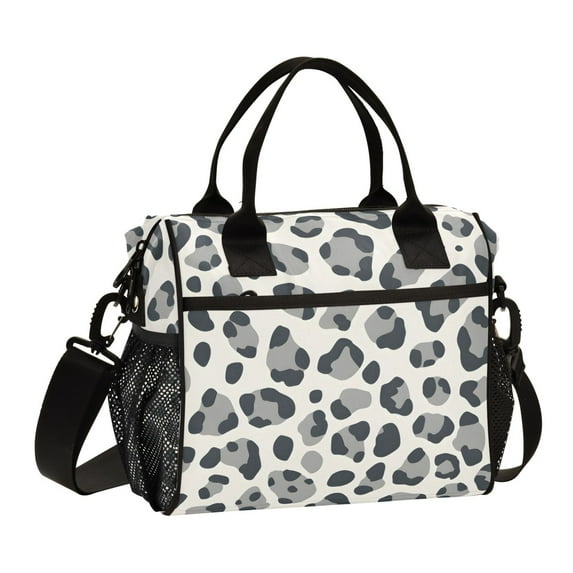 FORMRS Insulated Lunch Bag for Work School Unisex Large Capacity Cooler with Shoulder Strap, Grey Leopard Pattern
