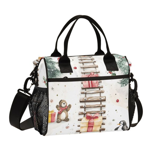 FORMRS Insulated Lunch Bag Unisex Large Capacity with Shoulder Strap, Holiday Train