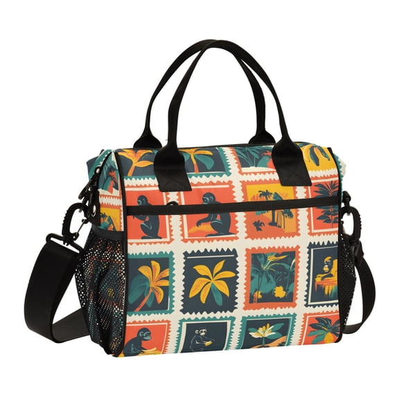 FORMRS Insulated Lunch Bag Unisex Large Capacity with Shoulder Strap, Jungle Stamp