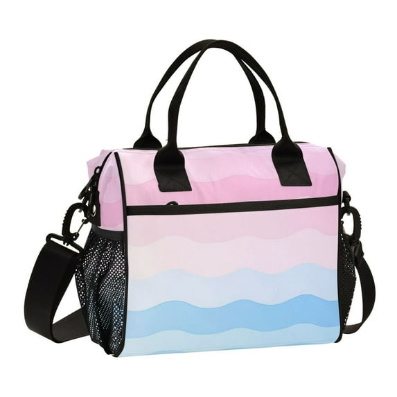 FORMRS Insulated Lunch Bag for Work School Unisex Large Capacity Cooler with Shoulder Strap, Light Pink Stripes