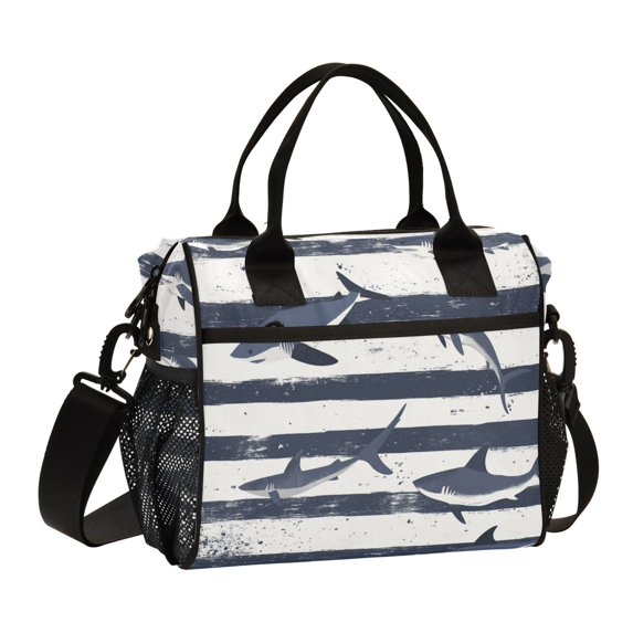 FORMRS Insulated Lunch Bag Unisex Large Capacity with Shoulder Strap, Light Sharks