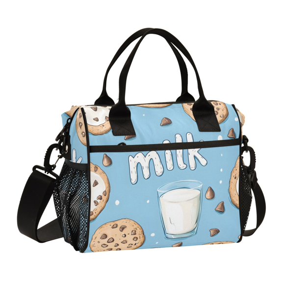 FORMRS Insulated Lunch Bag Unisex Large Capacity with Shoulder Strap, Milk and Cookies