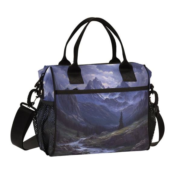 FORMRS Insulated Lunch Bag Unisex Large Capacity with Shoulder Strap, Moonlight Mountain