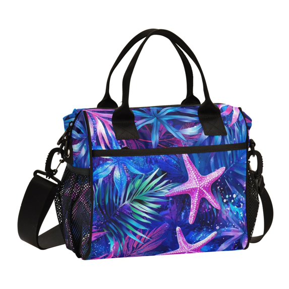 FORMRS Insulated Lunch Bag Unisex Large Capacity with Shoulder Strap, Neon Pink Starfish