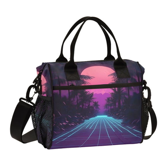 FORMRS Insulated Lunch Bag Unisex Large Capacity with Shoulder Strap, Night Neon Road