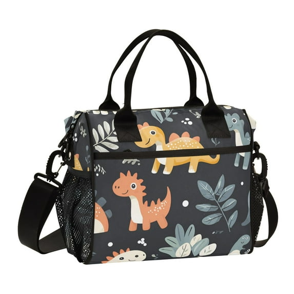 FORMRS Insulated Lunch Bag Unisex Large Capacity with Shoulder Strap, Orange Dinosaur