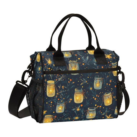 FORMRS Insulated Lunch Bag for Work School Unisex Large Capacity Cooler with Shoulder Strap, Orange Fireflies Pattern