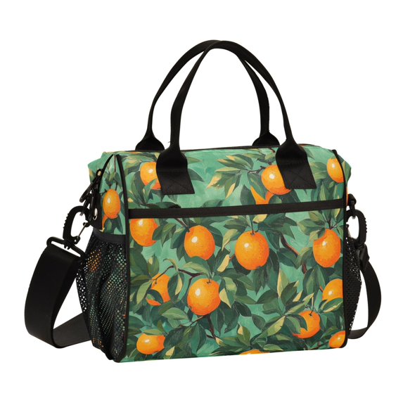FORMRS Insulated Lunch Bag for Work School Unisex Large Capacity Cooler with Shoulder Strap, Orange Tree Pattern