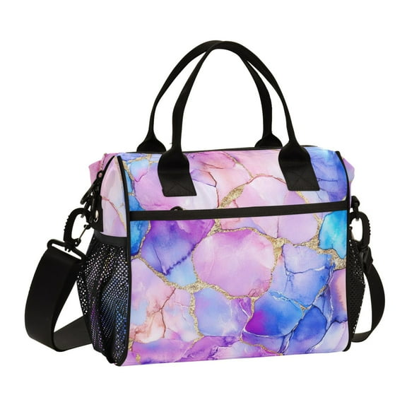 FORMRS Insulated Lunch Bag Unisex Large Capacity with Shoulder Strap, Pastel Pink Marble Pattern