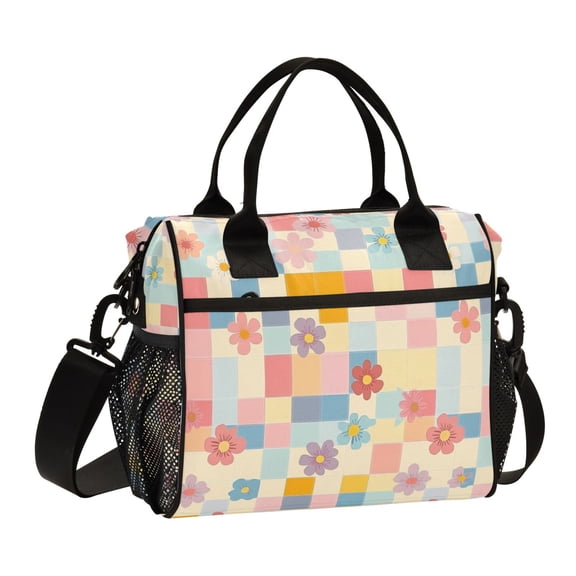 FORMRS Insulated Lunch Bag for Work School Unisex Large Capacity Cooler with Shoulder Strap, Pink Floral