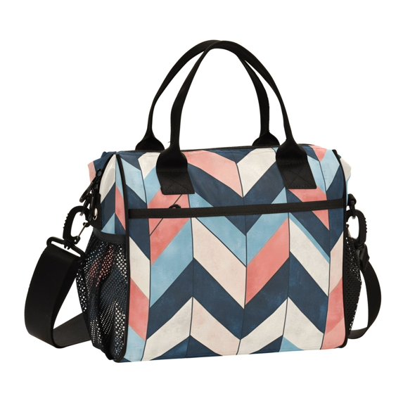 FORMRS Insulated Lunch Bag Unisex Large Capacity with Shoulder Strap, Pink Geometric