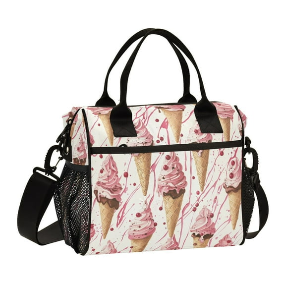 FORMRS Insulated Lunch Bag Unisex Large Capacity with Shoulder Strap, Pink Ice Cream Pattern