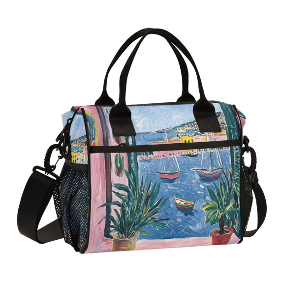 FORMRS Insulated Lunch Bag for Work School Unisex Large Capacity Cooler with Shoulder Strap, Pink Window