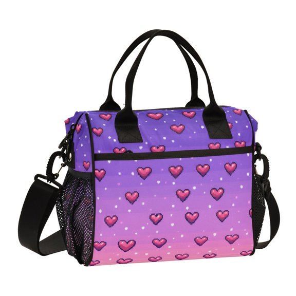 FORMRS Insulated Lunch Bag Unisex Large Capacity with Shoulder Strap, Pixel Love