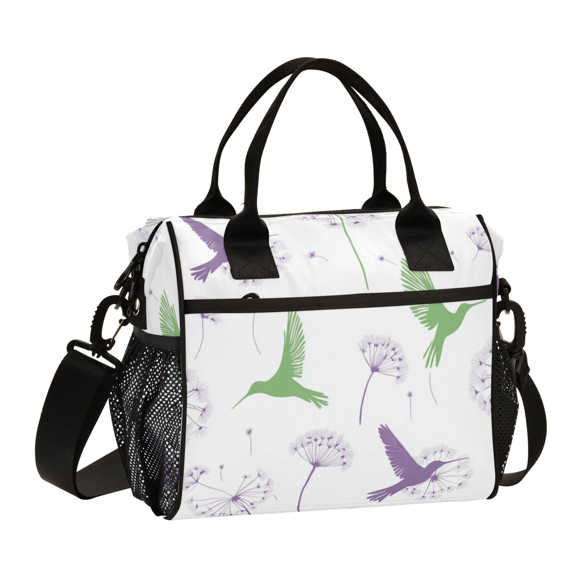 FORMRS Insulated Lunch Bag for Work School Unisex Large Capacity Cooler with Shoulder Strap, Purple Birds