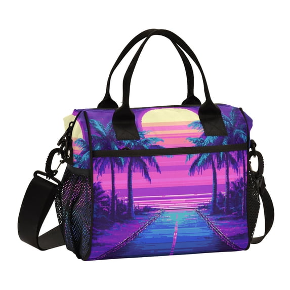 FORMRS Insulated Lunch Bag for Work School Unisex Large Capacity Cooler with Shoulder Strap, Purple Digital Art