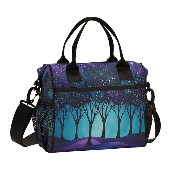 FORMRS Insulated Lunch Bag Unisex Large Capacity with Shoulder Strap, Purple Moonlight Forest