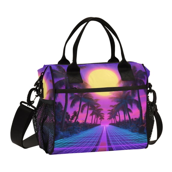 FORMRS Insulated Lunch Bag for Work School Unisex Large Capacity Cooler with Shoulder Strap, Purple Neon Road
