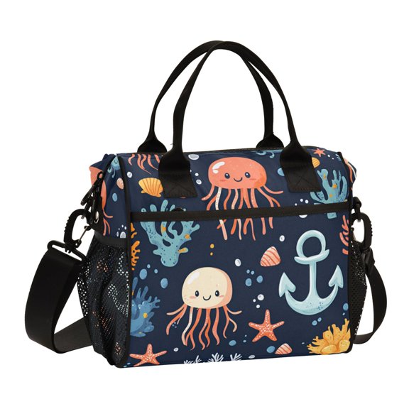 FORMRS Insulated Lunch Bag for Work School Unisex Large Capacity Cooler with Shoulder Strap, Red Jellyfish