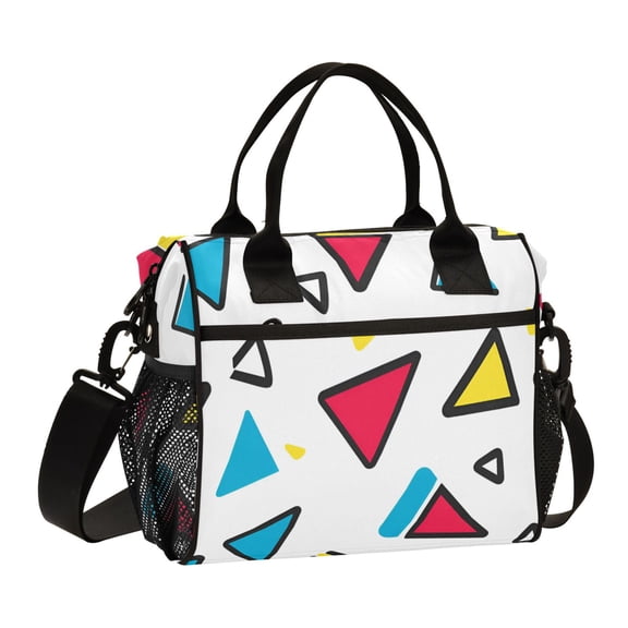 FORMRS Insulated Lunch Bag for Work School Unisex Large Capacity Cooler with Shoulder Strap, Red Triangles