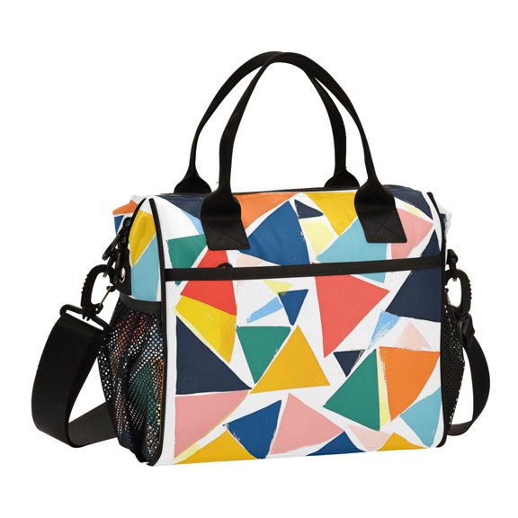FORMRS Insulated Lunch Bag for Work School Unisex Large Capacity Cooler with Shoulder Strap, Red Triangles