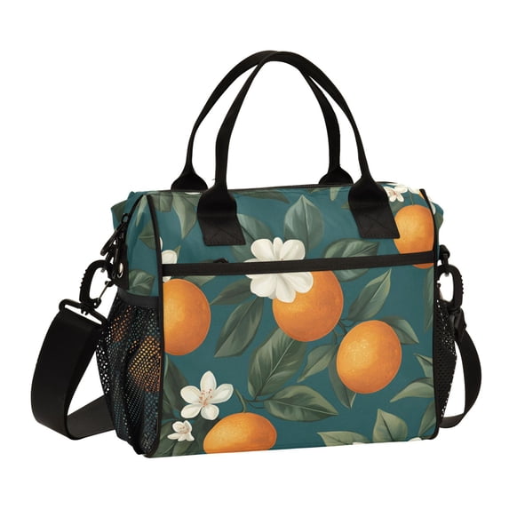 FORMRS Insulated Lunch Bag for Work School Unisex Large Capacity Cooler with Shoulder Strap, Retro Floral Orange
